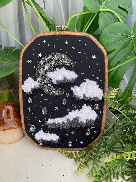 Night Rain mixed media crystal embroidery