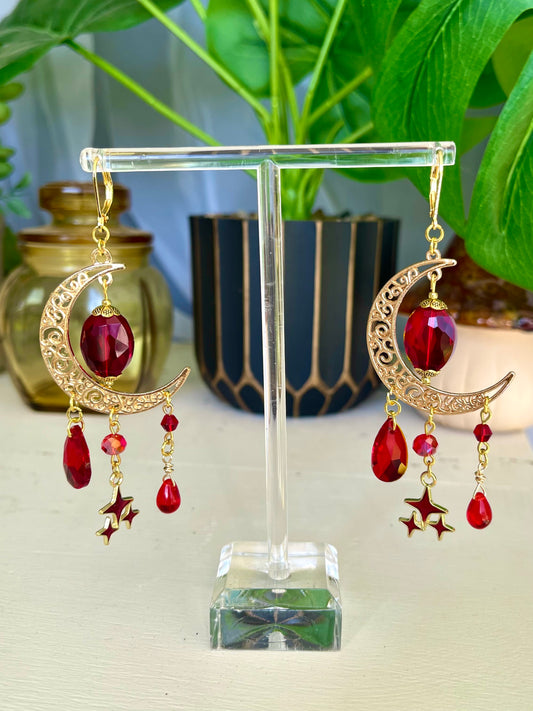 Red witch moon earrings