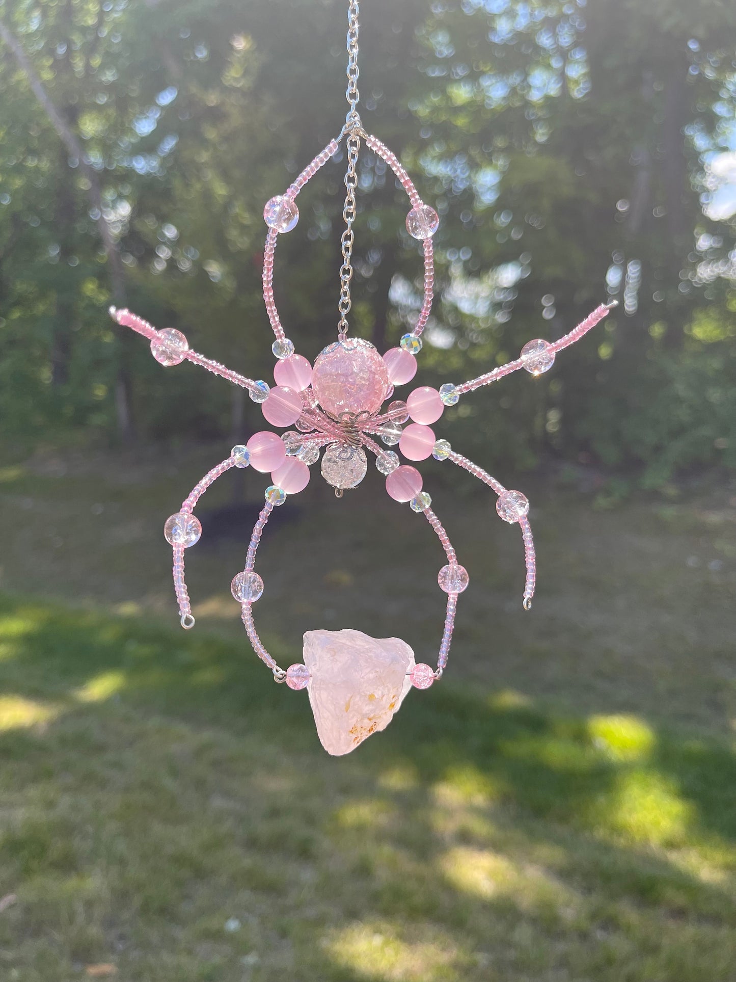 Pink quartz crystal Spider suncatcher