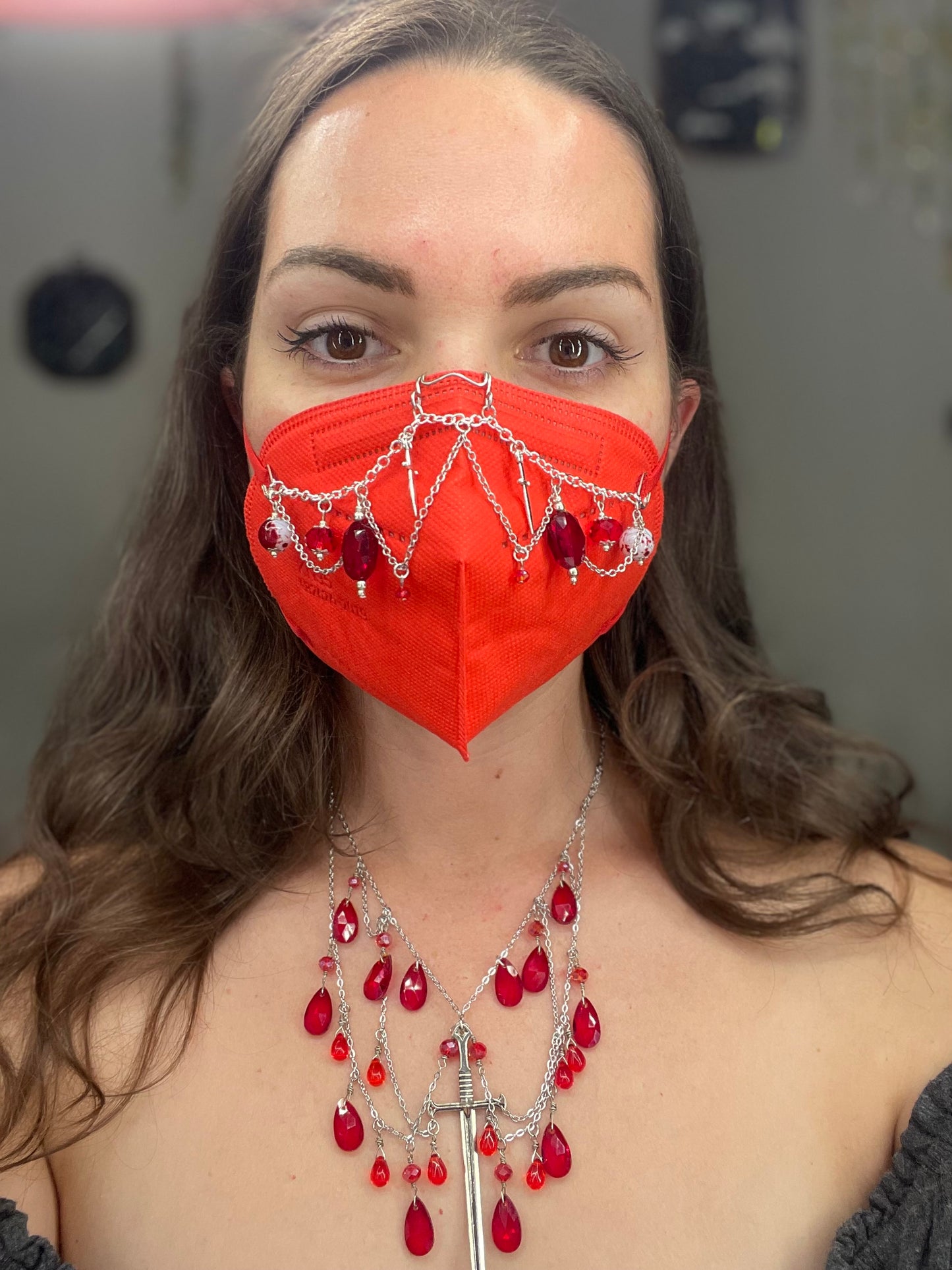 Crimson crystal mask chain