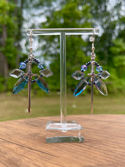 Smokey blue crystal Sword earrings