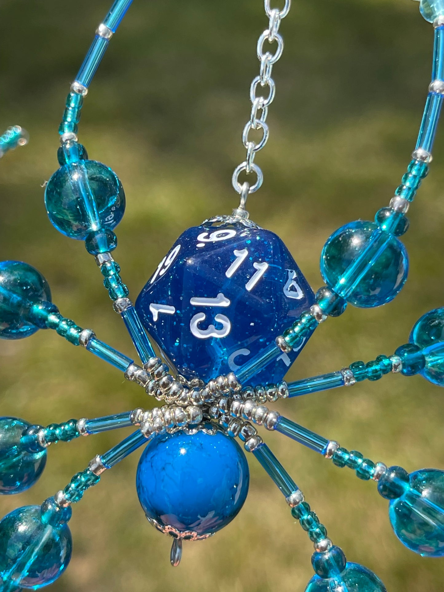 D20 Aqua Crystal Spider Suncatcher