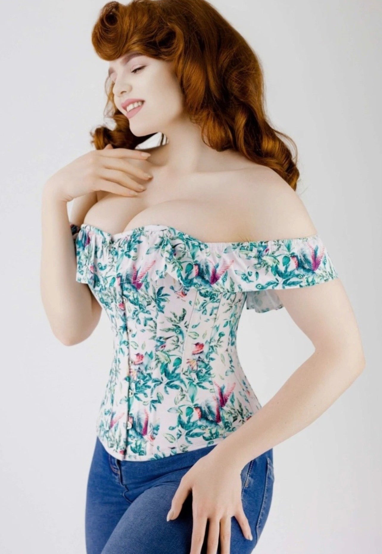 Corset Story Steel Boned Bird Print corset