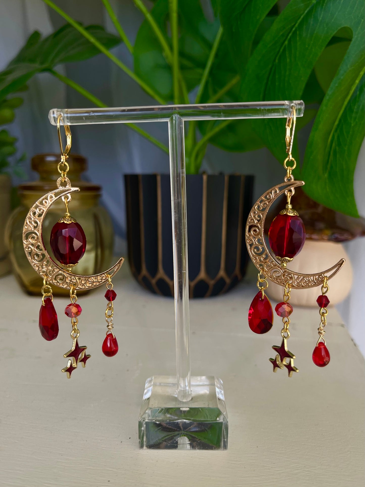 Red witch moon earrings