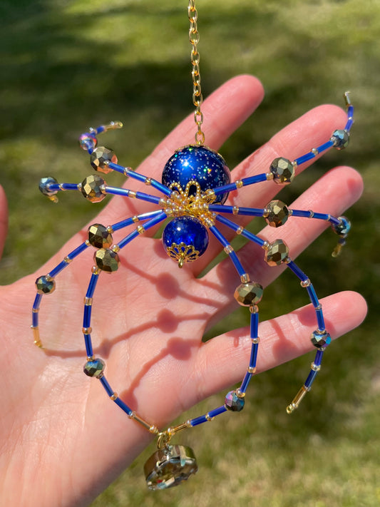 Gold galaxy crystal spider suncatcher