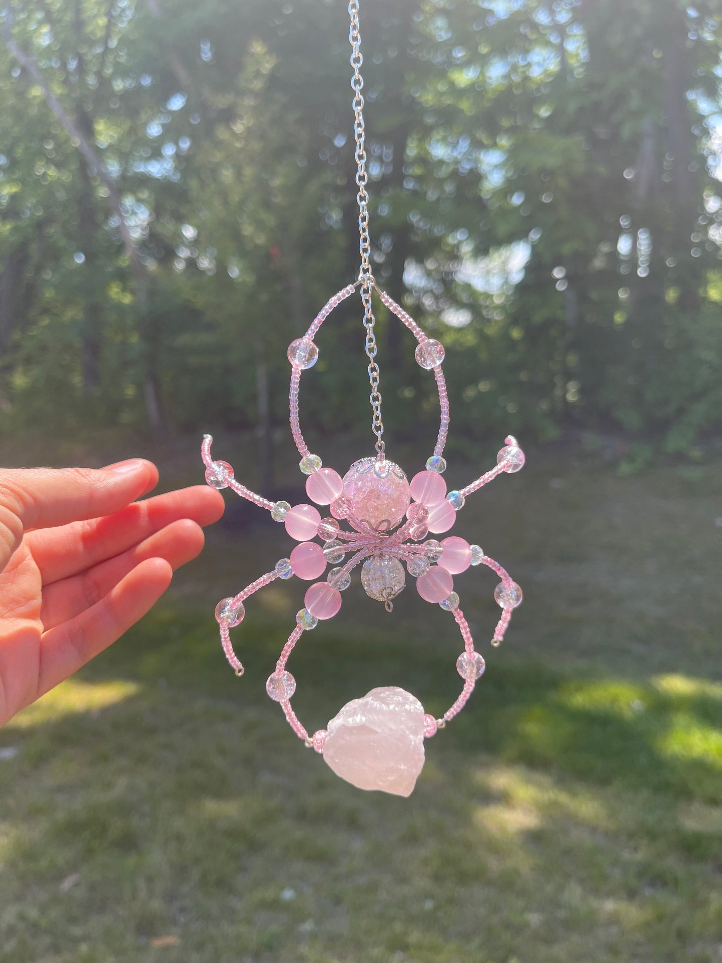 Pink quartz crystal Spider suncatcher