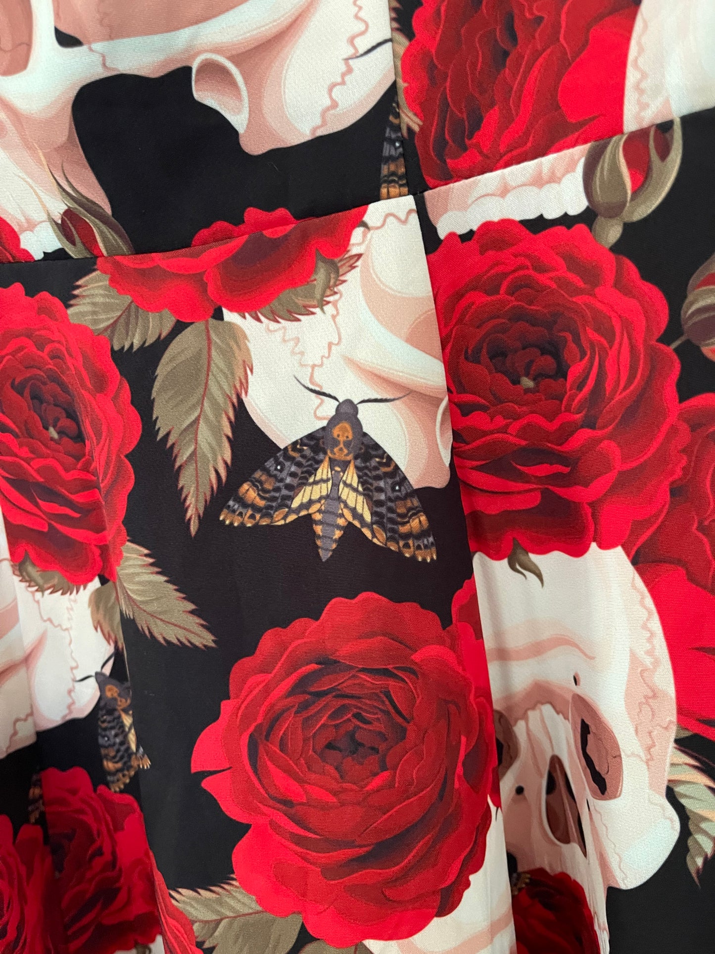 Deaths Head Moth, Roses, and Skulls dress
