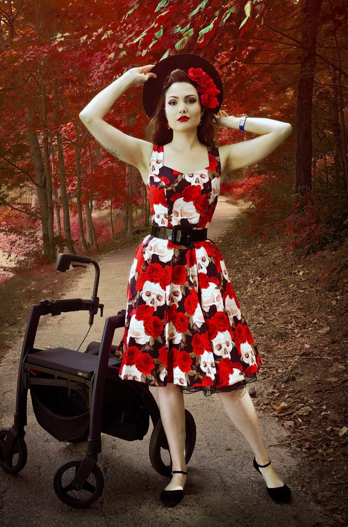 Deaths Head Moth, Roses, and Skulls dress