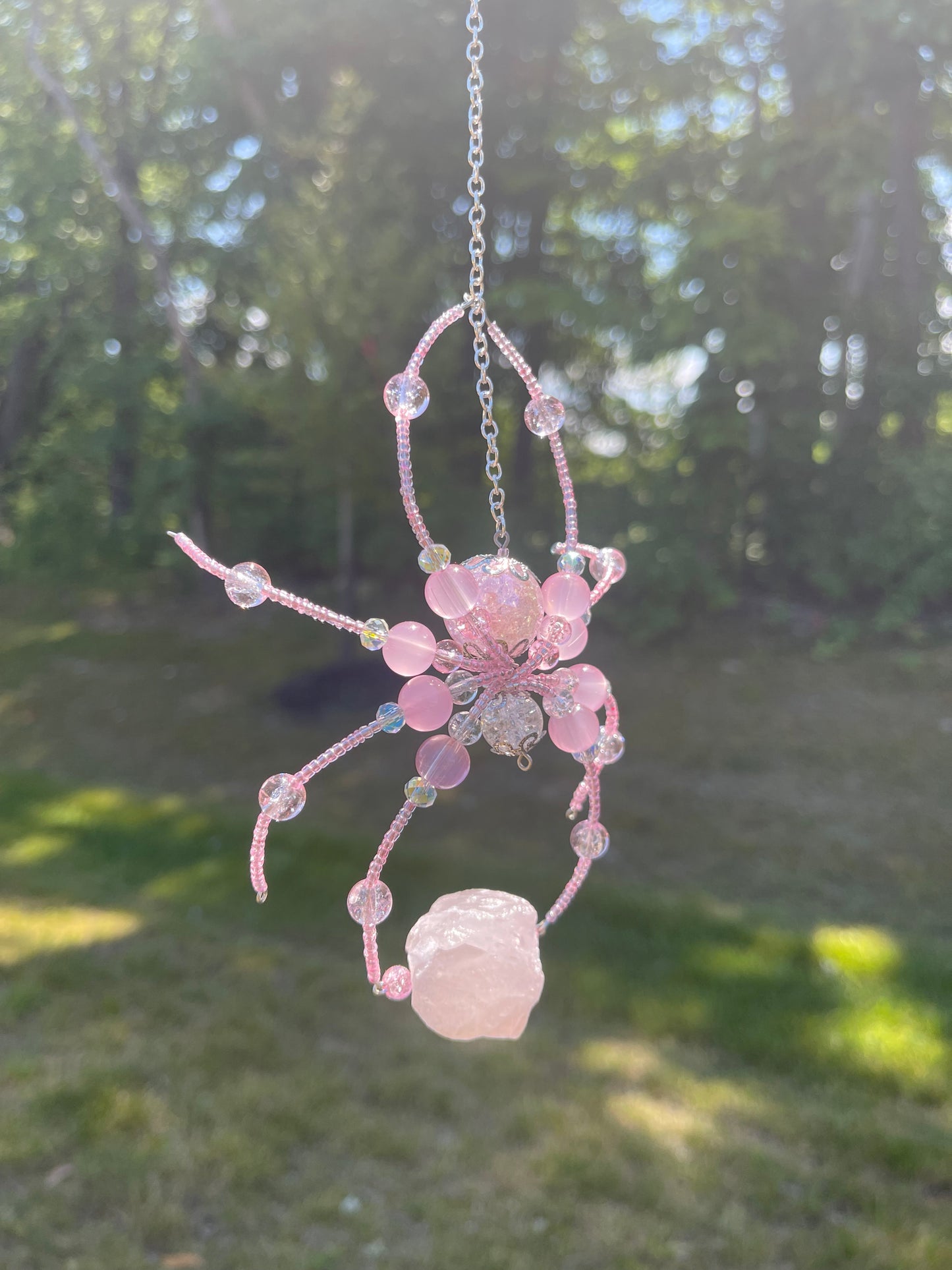 Pink quartz crystal Spider suncatcher