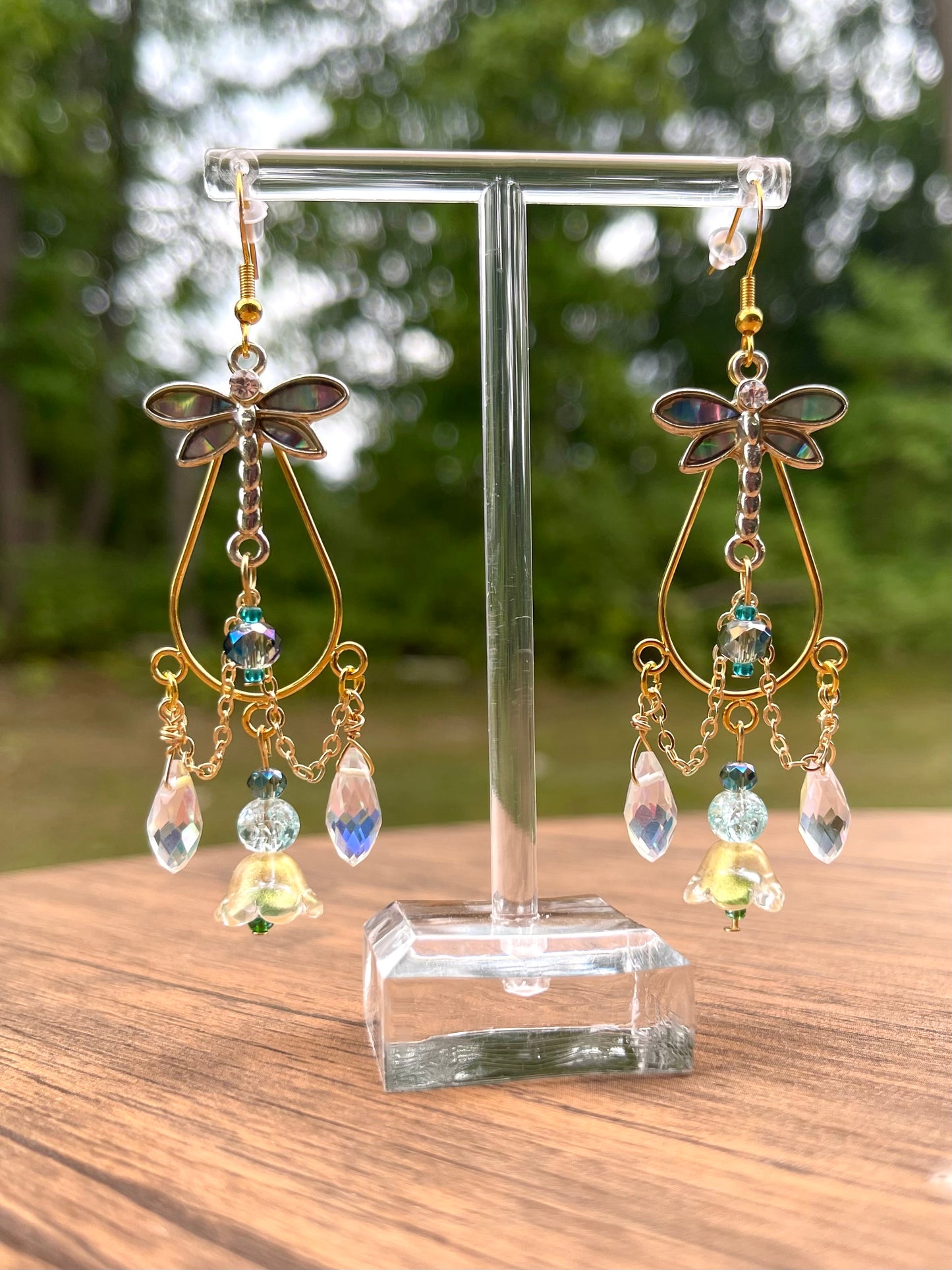 Dragonfly garden crystal earrings