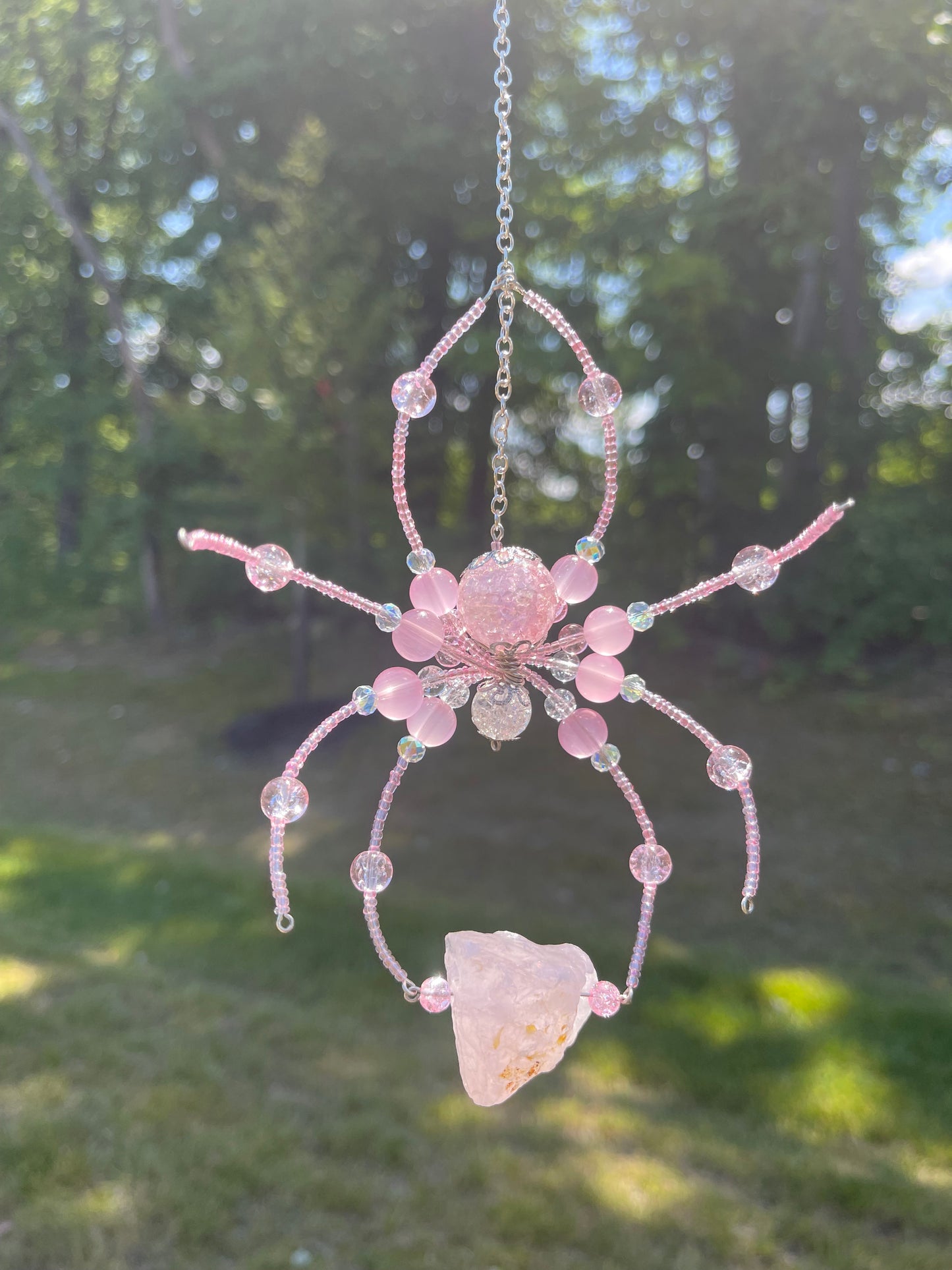 Pink quartz crystal Spider suncatcher