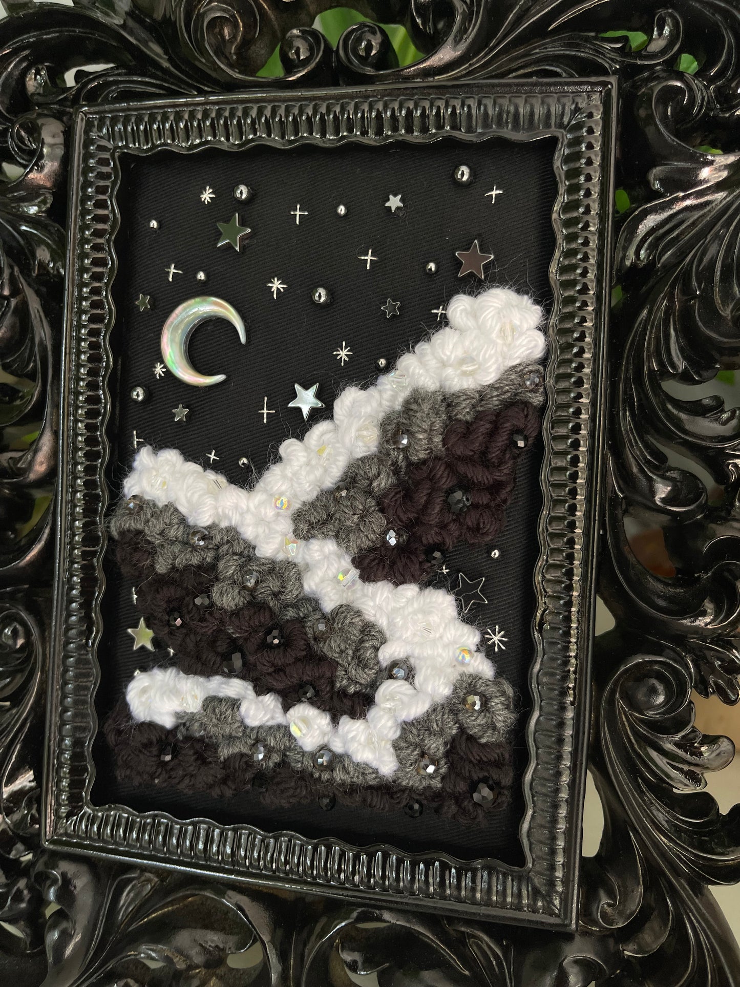 Midnight moon mixed media embroidery