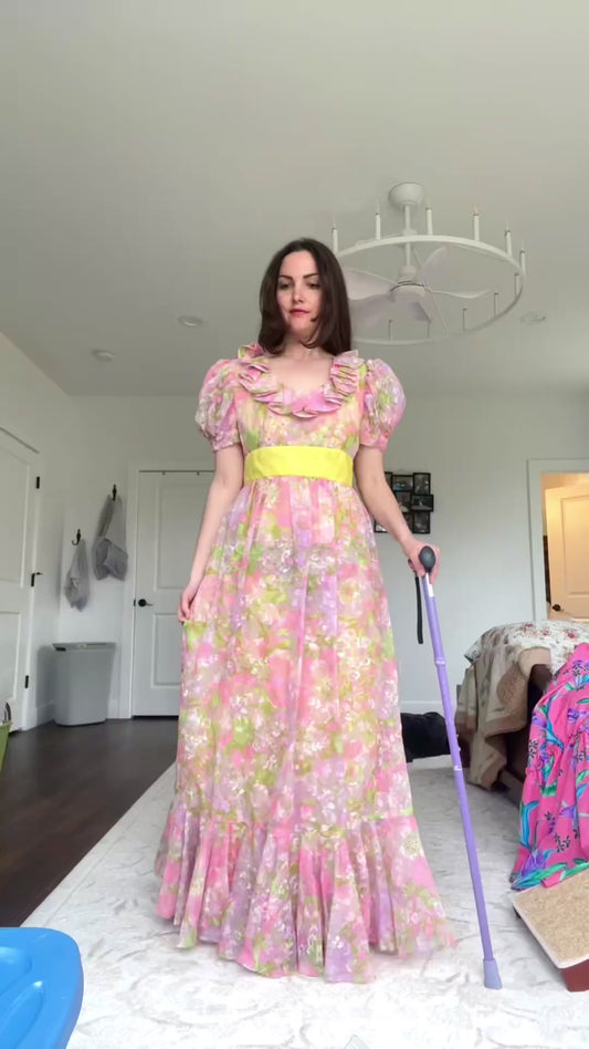 70s floral burnout velvet maxi dress