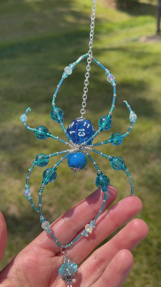 D20 Aqua Crystal Spider Suncatcher